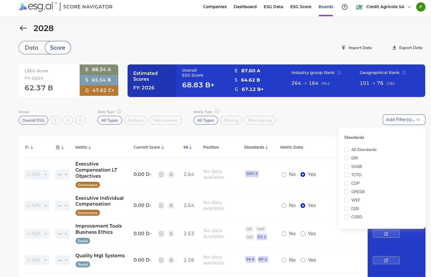 screenshot of ESG.ai tools and services