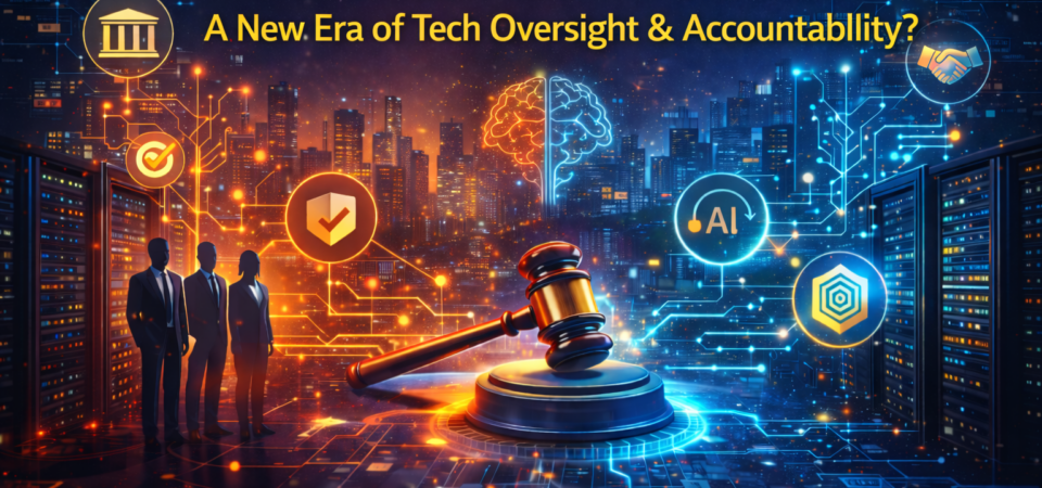 Illustration showing the strategic AI divide between the European Union and the United States, highlighting AI governance, data centers, infrastructure, and digital policy differences.